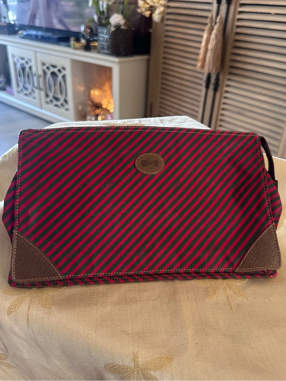 Gucci Vintage Like New Red & Green Stripe Toiletries / Attaché / Travel Bag.